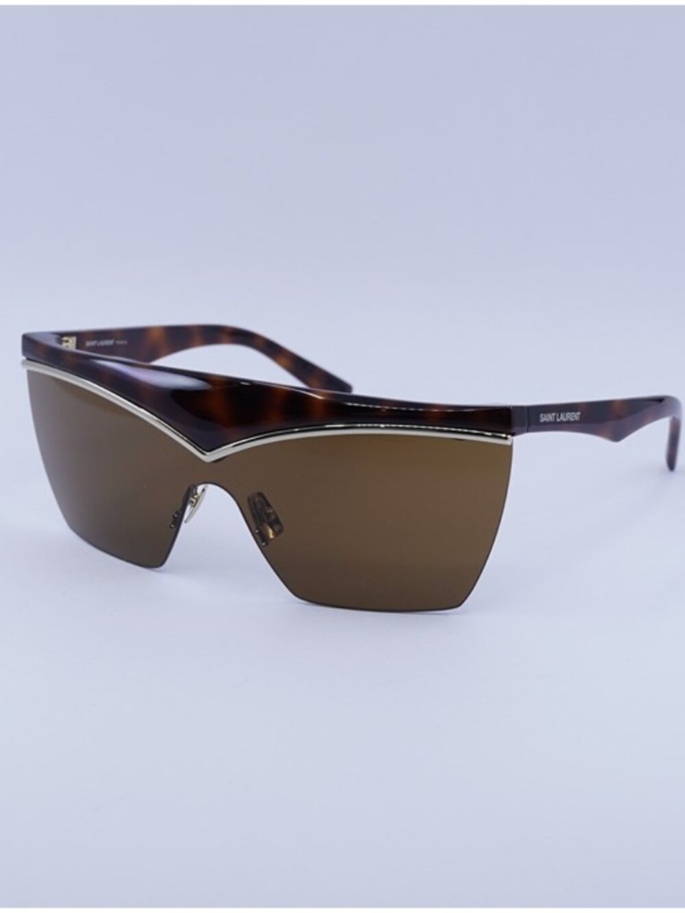 Saint Laurent SL614 MASK 002 Sunglasses Havana/Gold Shield Frame, Brown Lenses